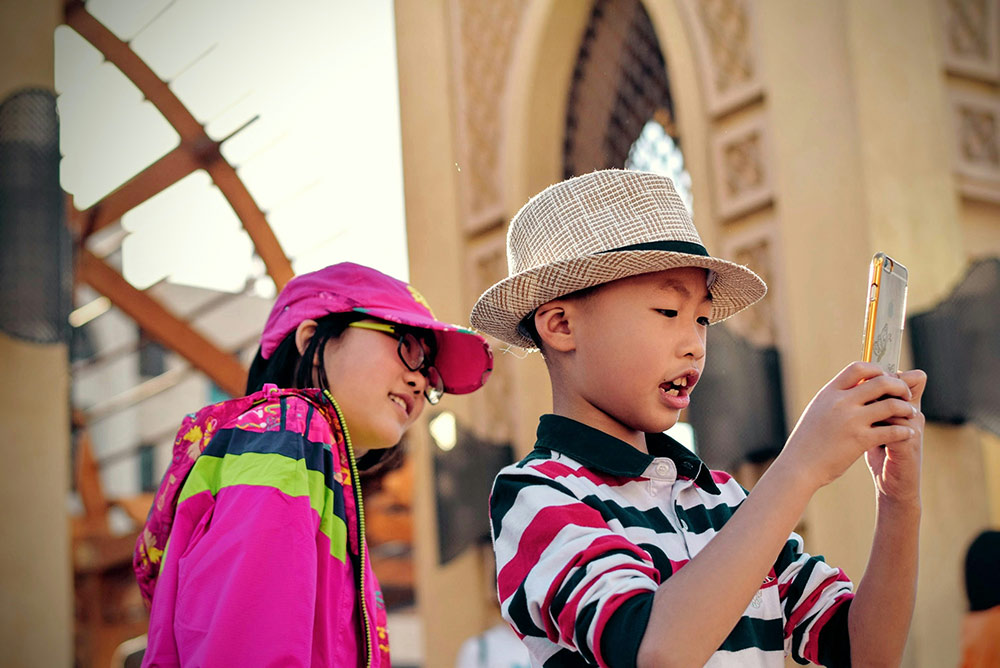 Children with smartphone taking picture